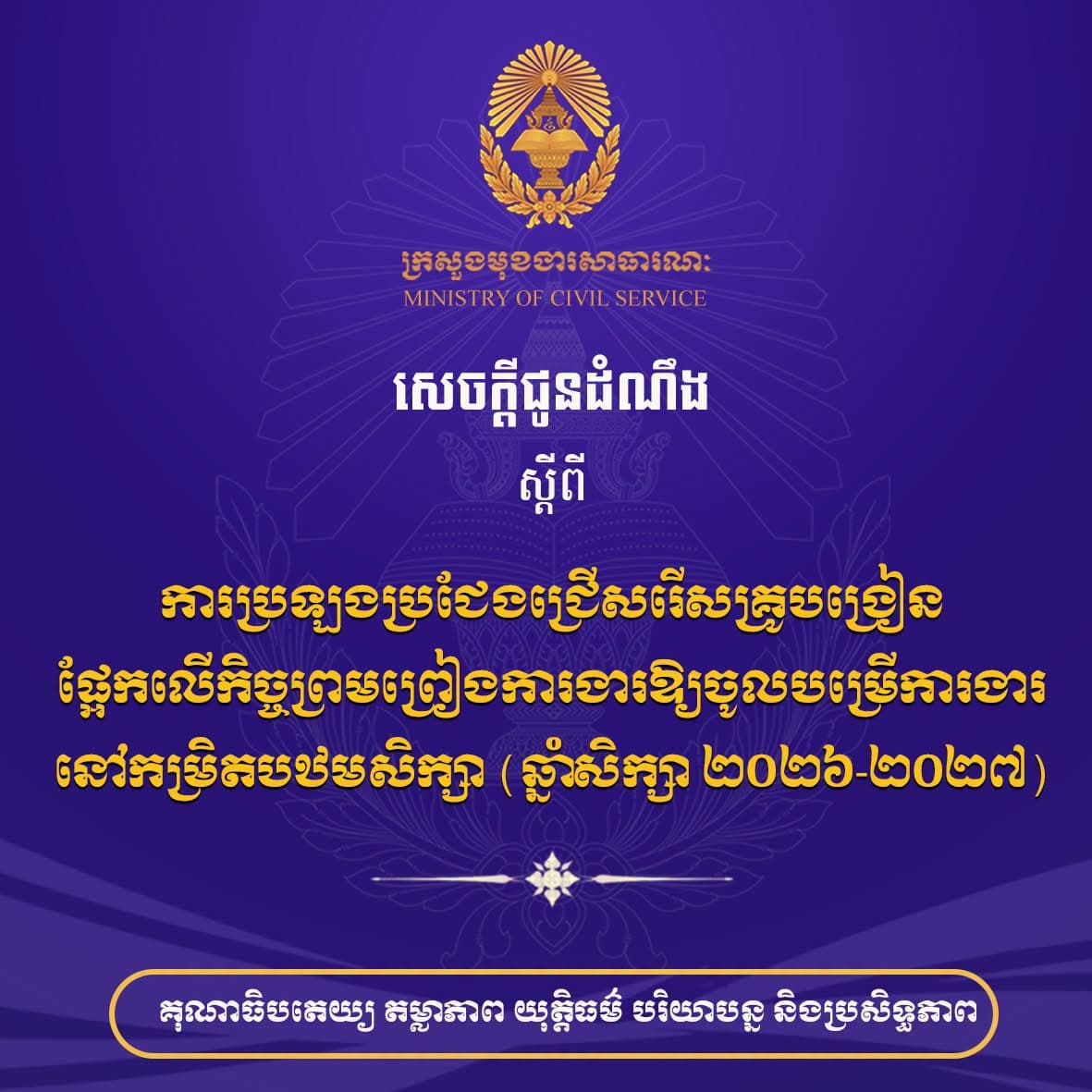 គណៈកម្មការរៀបចំការប្រឡងប្រជែង នឹងរៀបចំការប្រឡងប្រជែងជ្រើសរើសគ្រូបង្រៀនផ្នែកលើកិច្ចព្រមព្រៀងការងារ